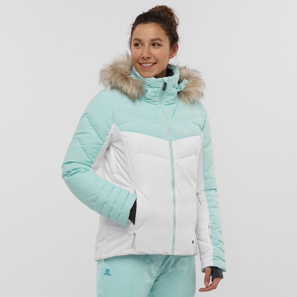 Salomon Israel WARM AMBITION W - Womens Ski Jackets - White/Mint (XPDY-65128)